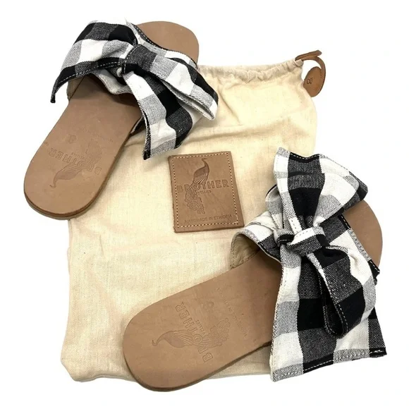 Brother Vellies Burkina Slide Montauk Picnic Gingham Bow Sandals NWT Women’s 8 - Picture 14 of 15